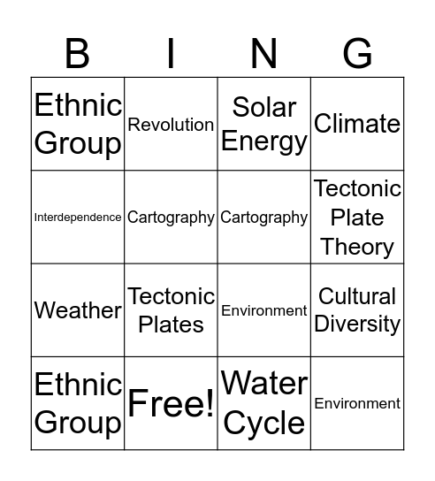 Vocabulary Bingo Card