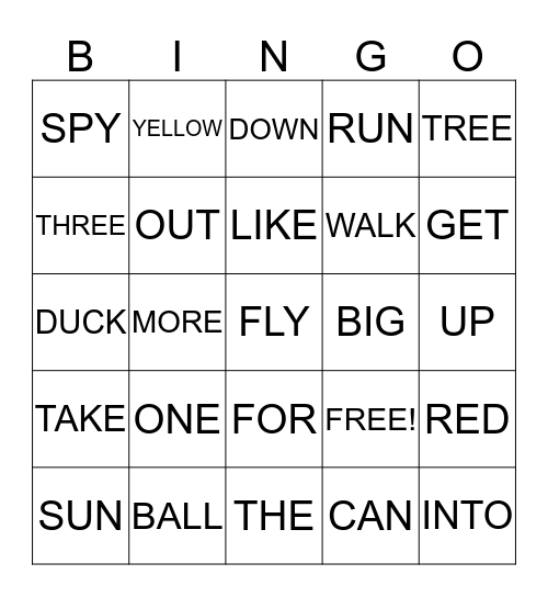 SIGHT WORDS Bingo Card