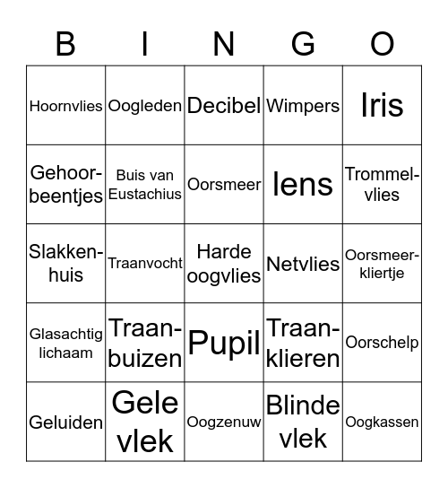 De oren & ogen bingo Card