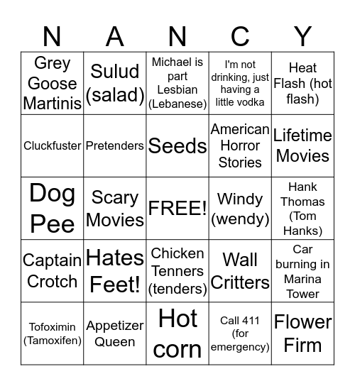 NANCY Bingo Card