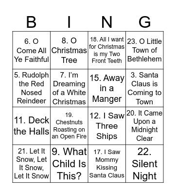 Christmas Songs Bingo Card