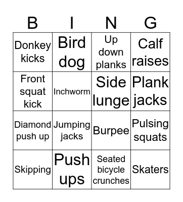 Fitness Bingo Card