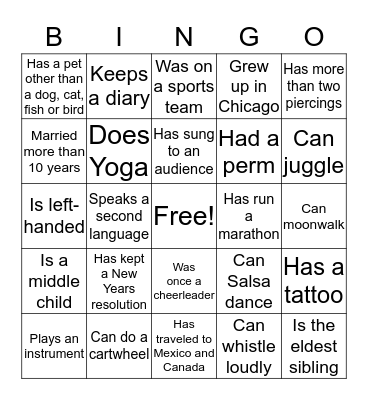 Village Club Holiday Party Bingo Card