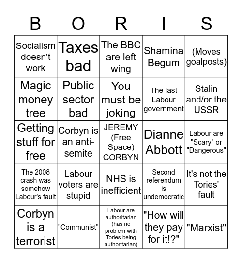 Tory Voter Bingo Card