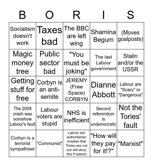 Tory Voter Bingo Card