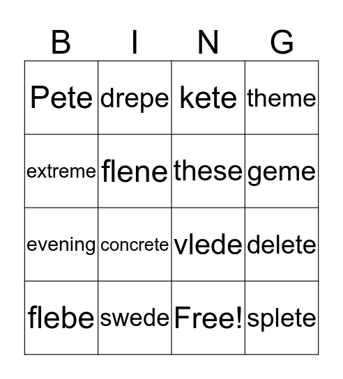 e-e split digraph bingo Card