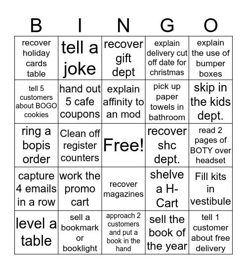 B & N Bingo Card