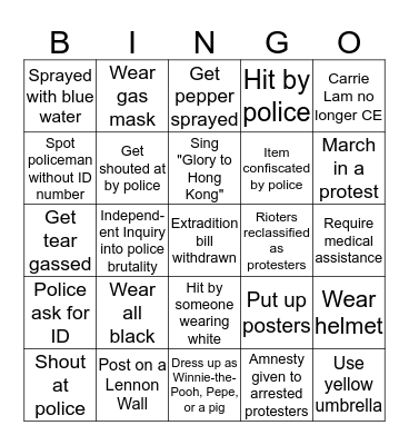 Protester Bingo Card