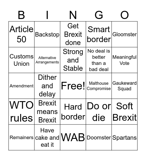 Brexit Bingo Card