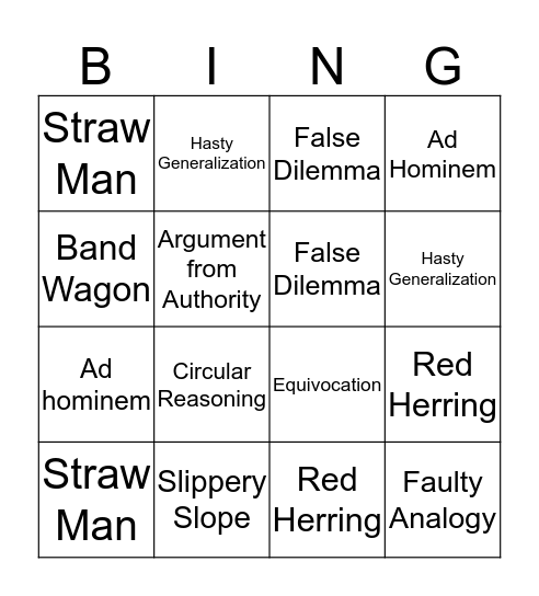 Logical Fallacies Bingo! Bingo Card