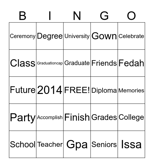 Fedahs graduation party  Bingo Card