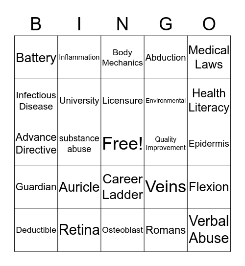 Midterm Bingo Card