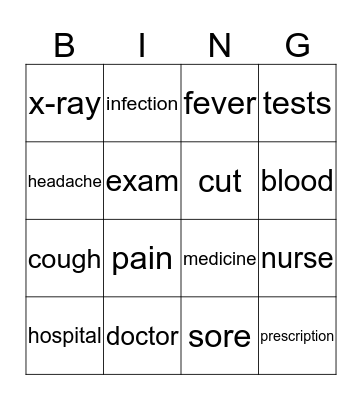 Health Words Bingo Card