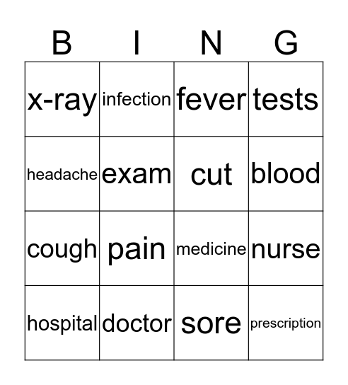 Health Words Bingo Card