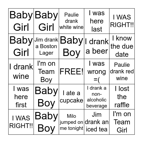 EMERY BABY BINGO!! Bingo Card