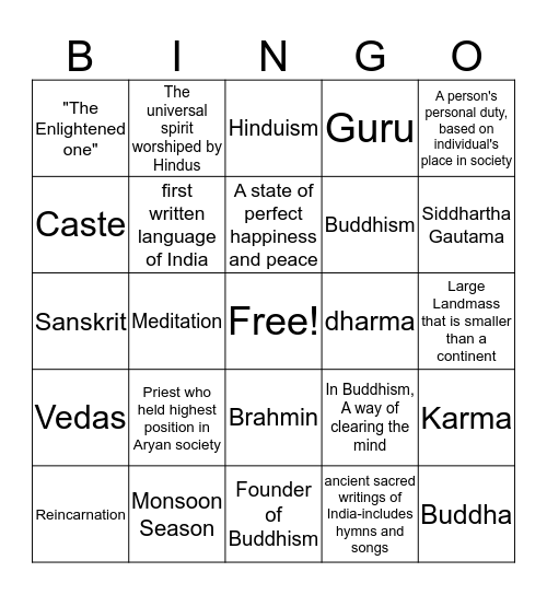 Ancient India  Bingo Card