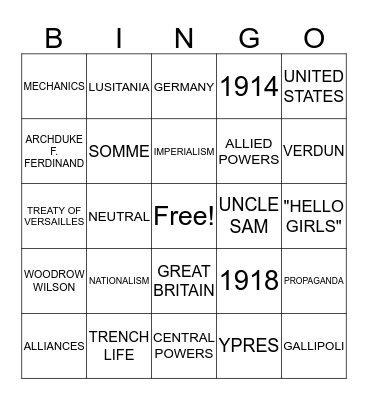 WAR WAR 1  Bingo Card