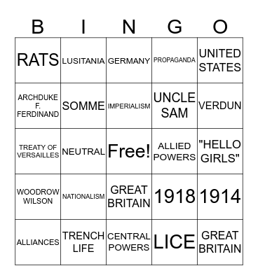 WAR WAR 1  Bingo Card