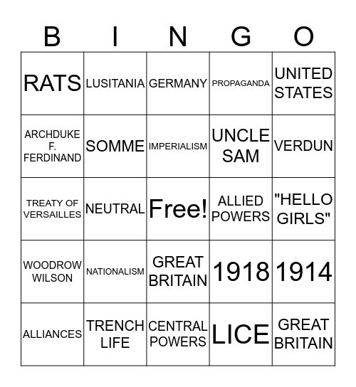 WAR WAR 1  Bingo Card