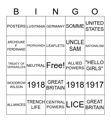 WAR WAR 1  Bingo Card
