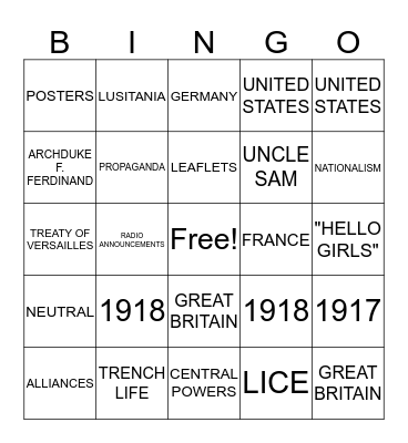 WAR WAR 1  Bingo Card