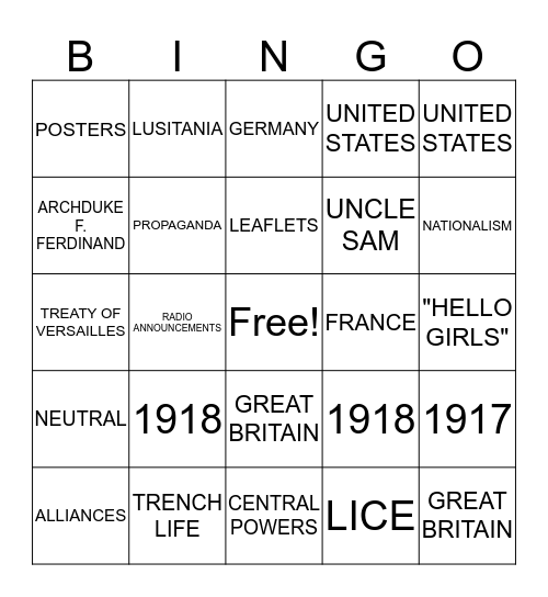 WAR WAR 1  Bingo Card