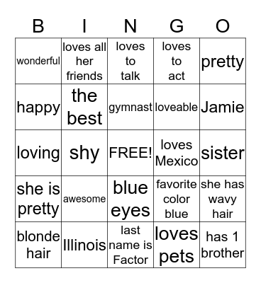 Jamie bingo  Bingo Card
