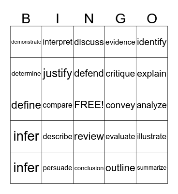 Academic Vocabulary Bingo Card