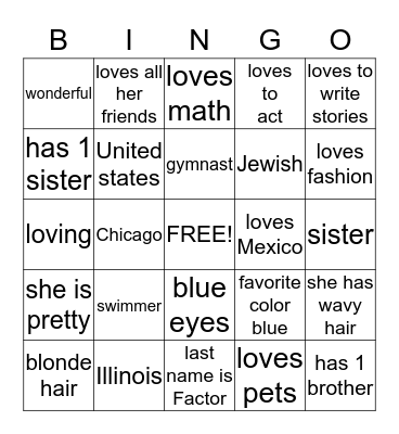 Jamie bingo  Bingo Card