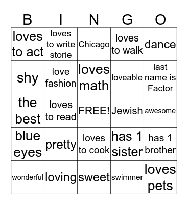 Jamie bingo  Bingo Card