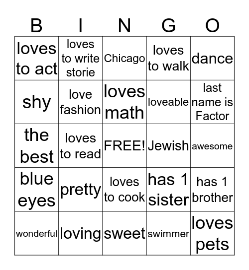 Jamie bingo  Bingo Card