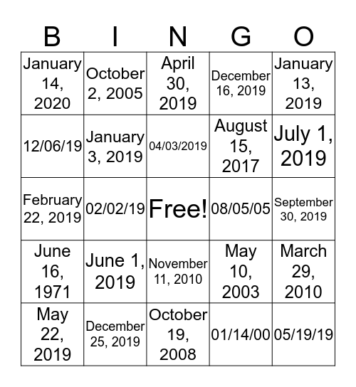 The Date! Bingo Card