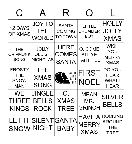Holiday Carol BINGO at Cleveland School of the Arts Bingo Card