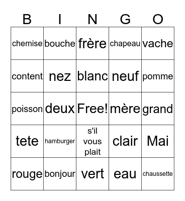 French Review! Bingo Card