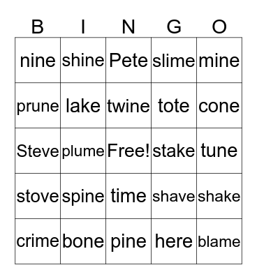 VCE Bingo Card