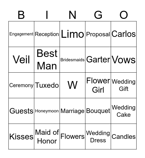 Annette's Bridal Shower Bingo Card