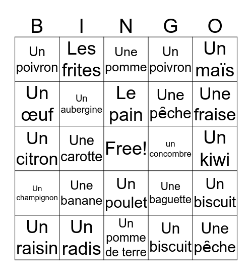 Bon Appétit!  Bingo Card