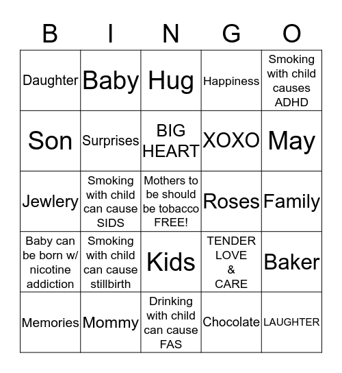 Mothers Day Tea  Bingo Card