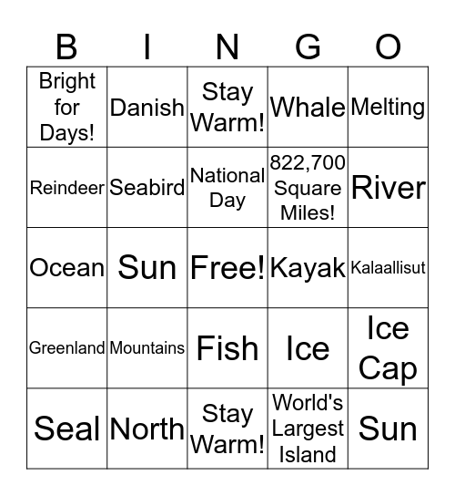 Greenland Bingo Card