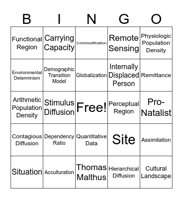 Fall Final Review Bingo Card