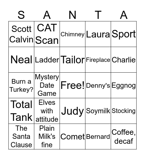 The Santa Clause Bingo Card