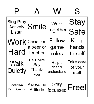 PBIS Bingo Card