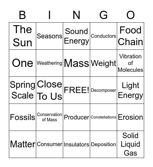 Science Bingo Card