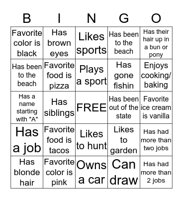 Hello my name is........ Bingo  Bingo Card