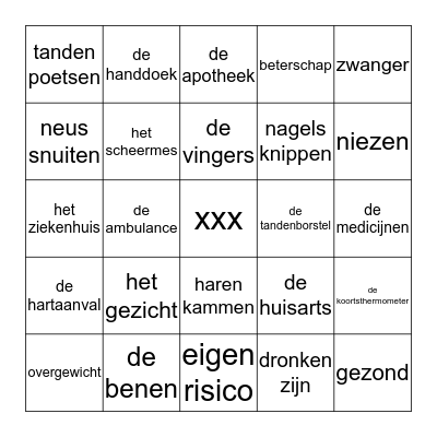 het lichaam / de verzorging Bingo Card