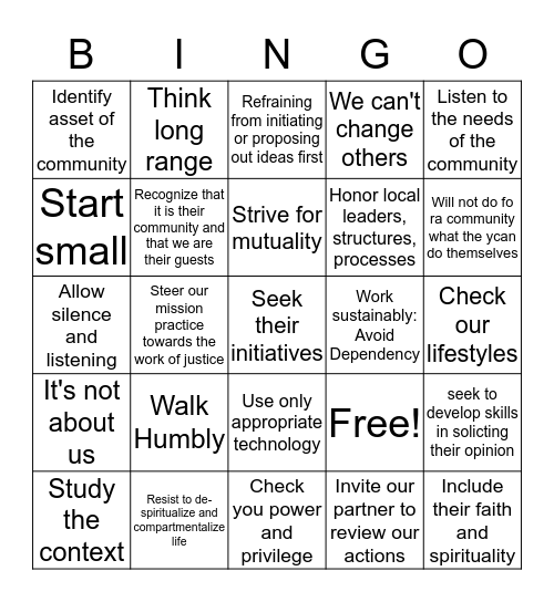 Planning Bingo for Community Self Development  Bingo Card