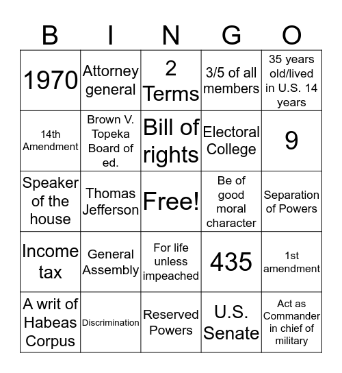 Constitution Review Bingo Card