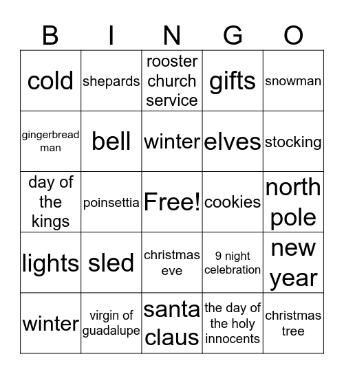 christmas traditions Bingo Card