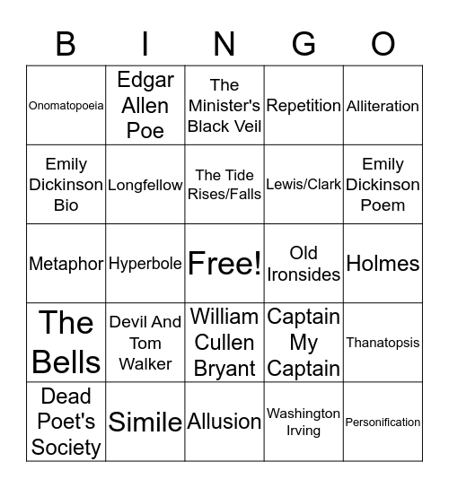Romanticism Bingo Card