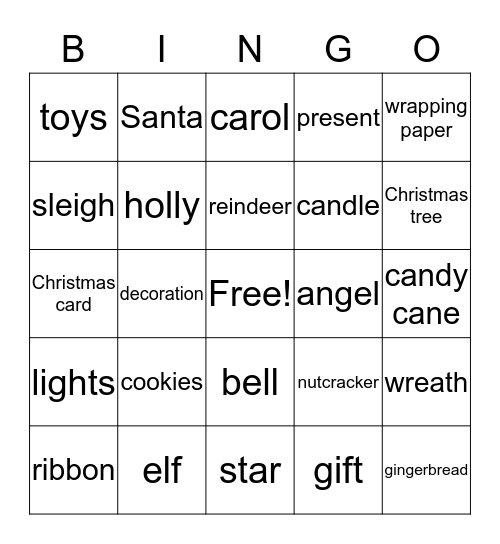 Christmas Words Bingo Card